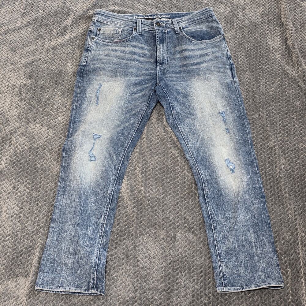 Buffalo David Bitton Ethan Jeans Mens 34x30 Slim Straight Distressed Blue Denim
